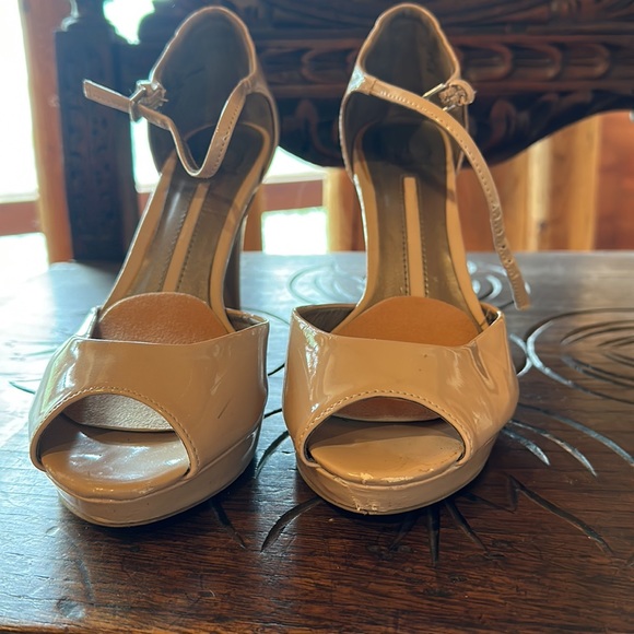 New directions high heels, size 7.5. Tan color. A few scuffs on heels and toe. - Picture 2 of 4